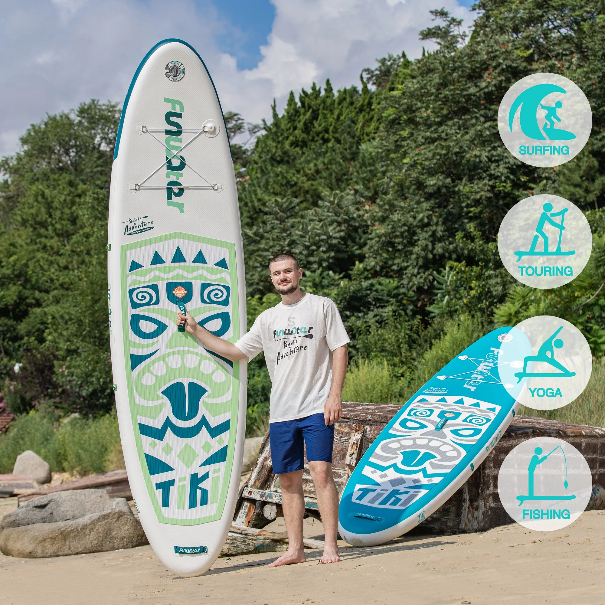 Funwater aufblasbares Stand-Up-Paddleboard (SUP-Board) mit 150 kg Tragfähigkeit für Erwachsene, Premium-PVC, stabil, langlebig, leicht, tragbar, anfängerfreundlich, Allround-Paddleboard für Touren, Cruisen, Yoga, Angeln, Freizeit, Familie, Strand, See, Ozean, Wassersport. – Detail 8