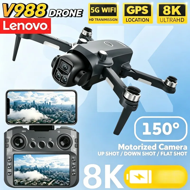 

Lenovo V988 Professional Drone Remote control with large screen 5G WIFI FPV, 8K HD Dual Camera Foldable Quadcopter RC Dron