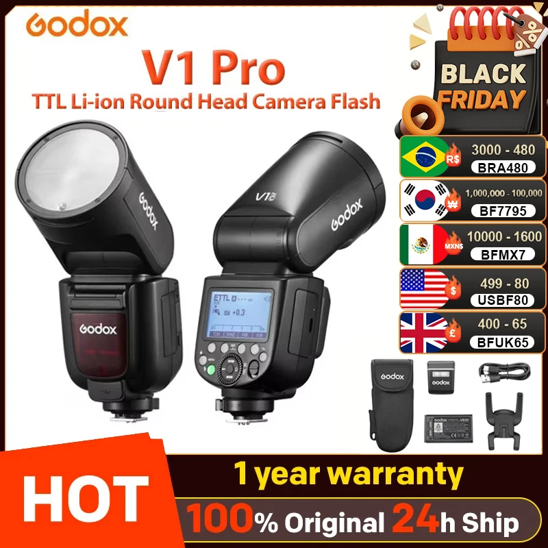 Godox V1 Pro TTL Li-ion Round Head Camera Flash Wireless Transmission Speedlite Flash for Canon Nikon Sony Fuji Olympus