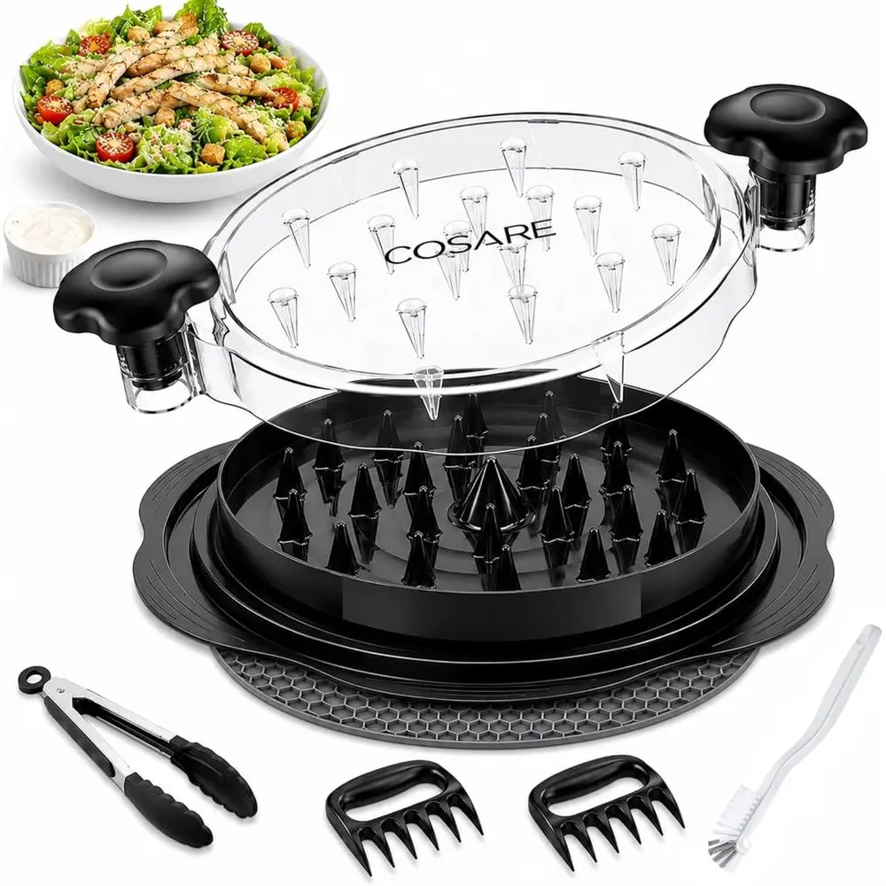 

Large Meat Shredder for Chicken, Pork with Anti-Slip Grip, Ergonomic Handle, Claws, Tongs, and Cleaning Mat - Black