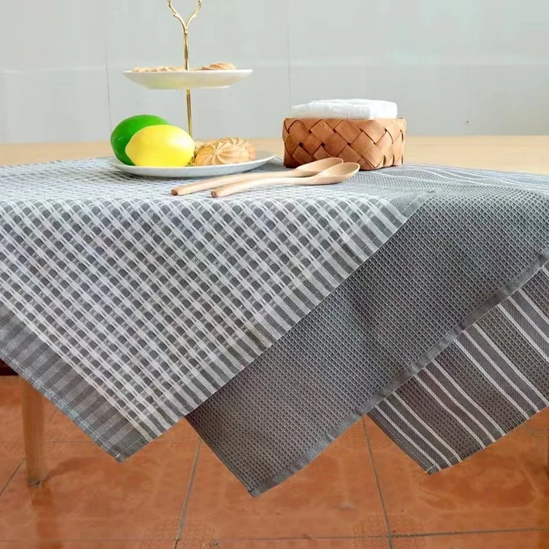 3pcs 100% Natural Cotton Kitchen Towels Classic Plaid Tea Towels Dish Cloth Absorbent Lint-Free Machine Tableware Household