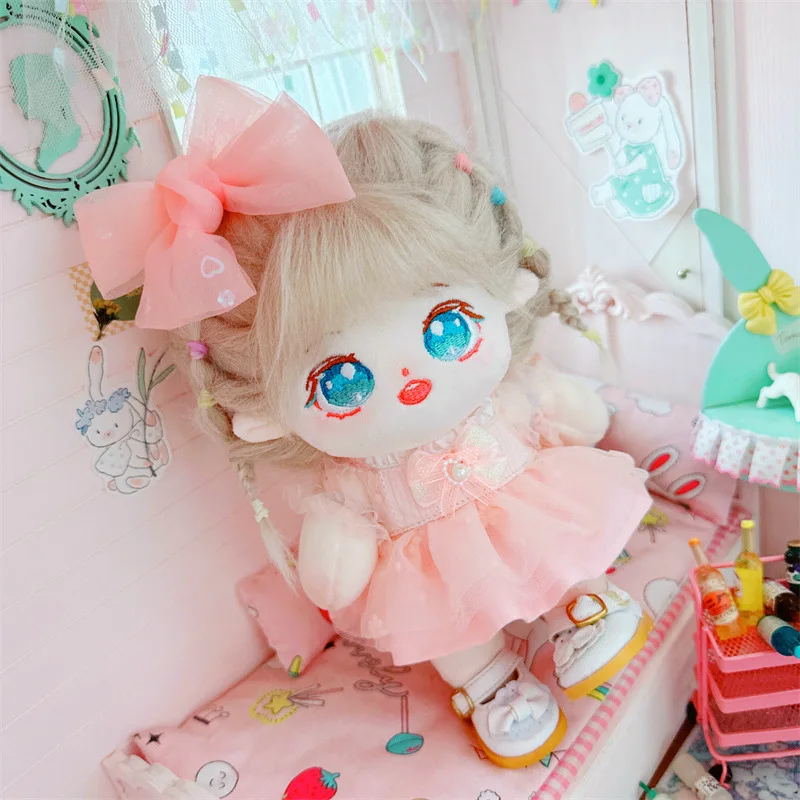 

20cm Kawaii Sweet Girls Pink Bow Dress Suit Plush Doll Cute Stuffed Fat Body Naked Cotton Doll Soft DIY Toys for Kids Fans Gifts