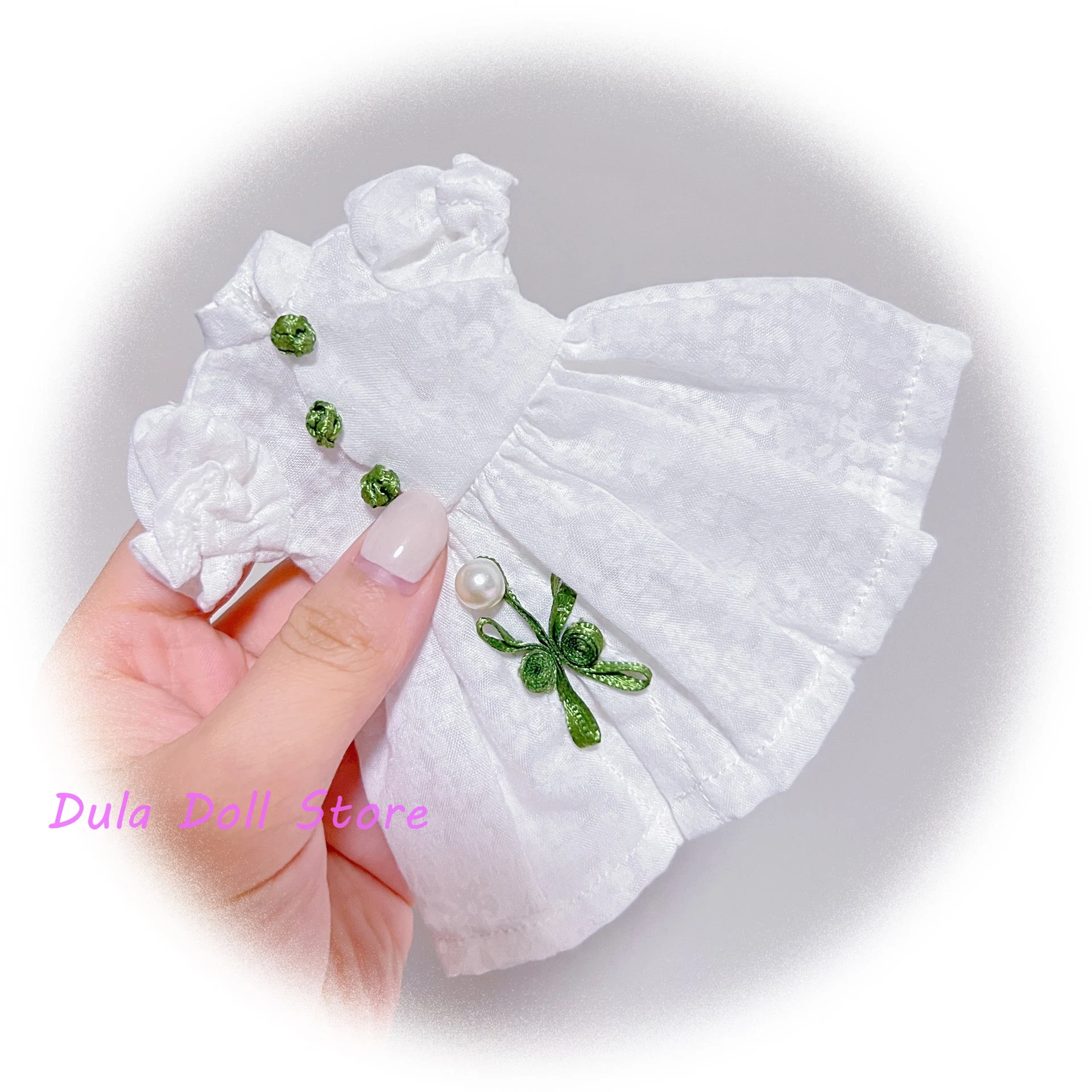 

Одежда для кукол 2026 Dula: белое платье с зеленой лентой и закручивающимся на застежке декором для кукол Blythe ob24 ob22, Azone Licca, ICY, JerryB 1/6