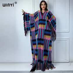 WINYI Geometric print Comfort Warm fashion Tassel dress Elegant Africa Boho winter kaftan for women party long dress loose abaya
