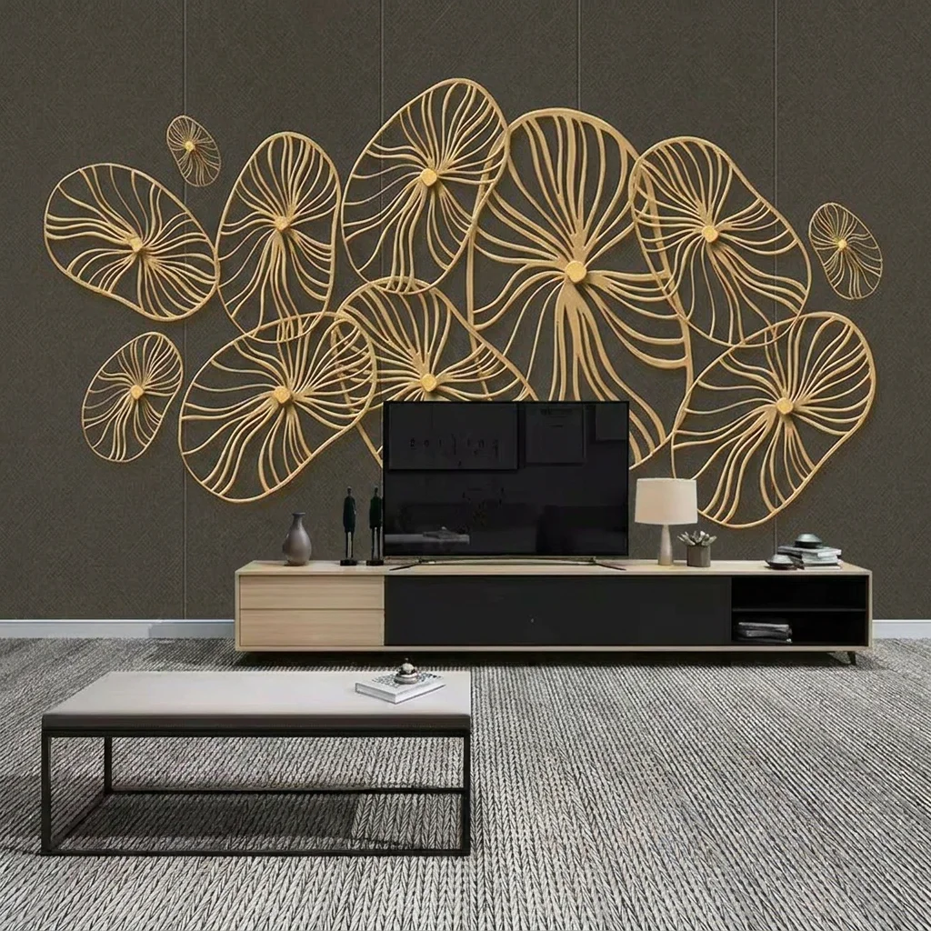 Metal lotus leaf shape, a fusion of modern light luxury and natural forms, bedroom background wall, self-adhesive material.