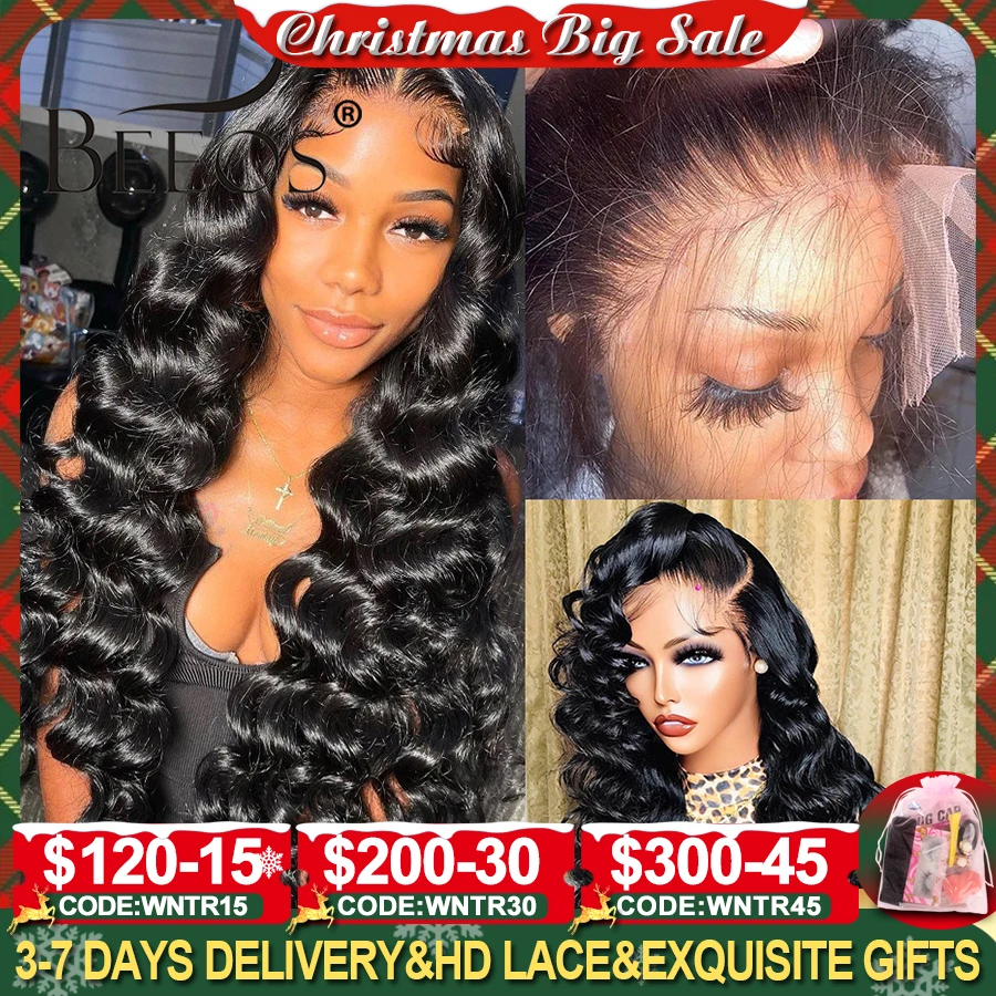 BEEOS Loose Wave 13x6 HD Lace Frontal Wig Preplucked 13x4 HD Full Frontal Human Hair Wigs For Women Brazilian Body Wave Skinlike