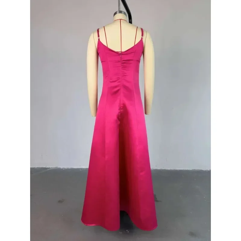 فستان نسائي مثير بدون ظهر بدون حمالات مخملي خياطة سميكة من الساتان مشد رسن عطلة الزفاف خط مطوي ميدي فستان طويل #6