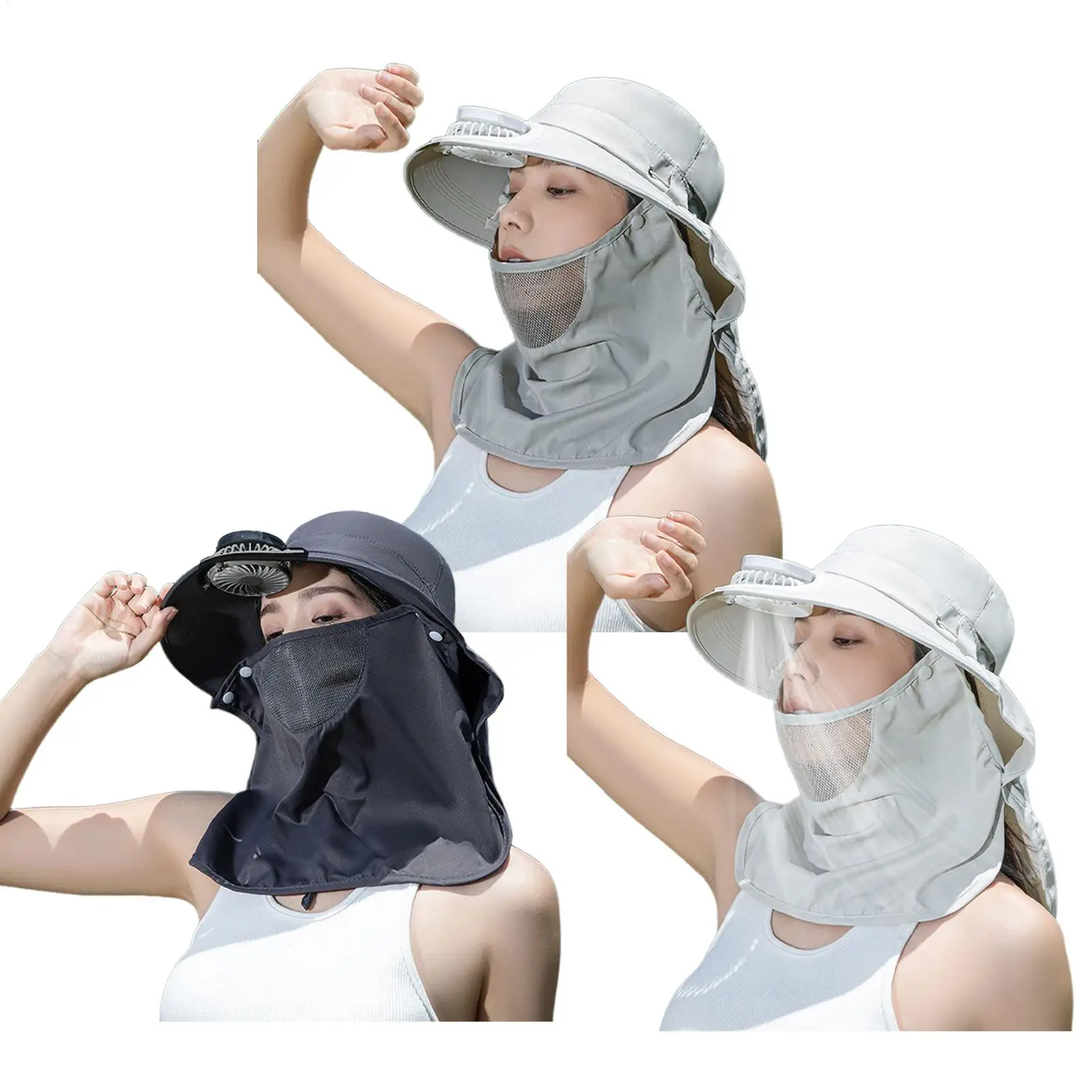 

Solar Powered Fan Hat Wide Brim UV Protection Sun Hat Cooling Fishing Cap With Face Guard Neck Flap For Outdoor Hiking Camping