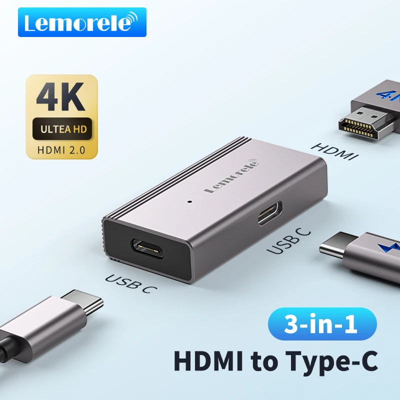 Lemorele-adaptador HDMI a tipo c 4k 60Hz, convertidor de gafas AR, adaptador de vídeo usb-c para Xreal Airs,Rokid AR, pantalla montada en la cabeza