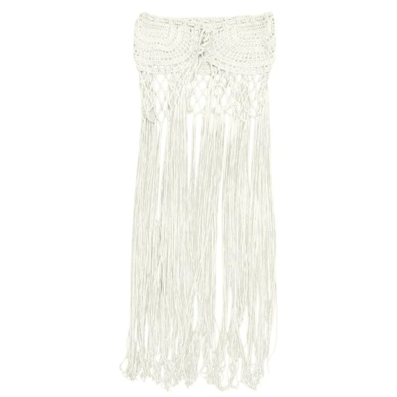 Swimsuit Coverup with Long Tassels Hollowed Crochet Beach Dress Hand Knitted Bathing Suit Cover up Skirt for Beach Pool