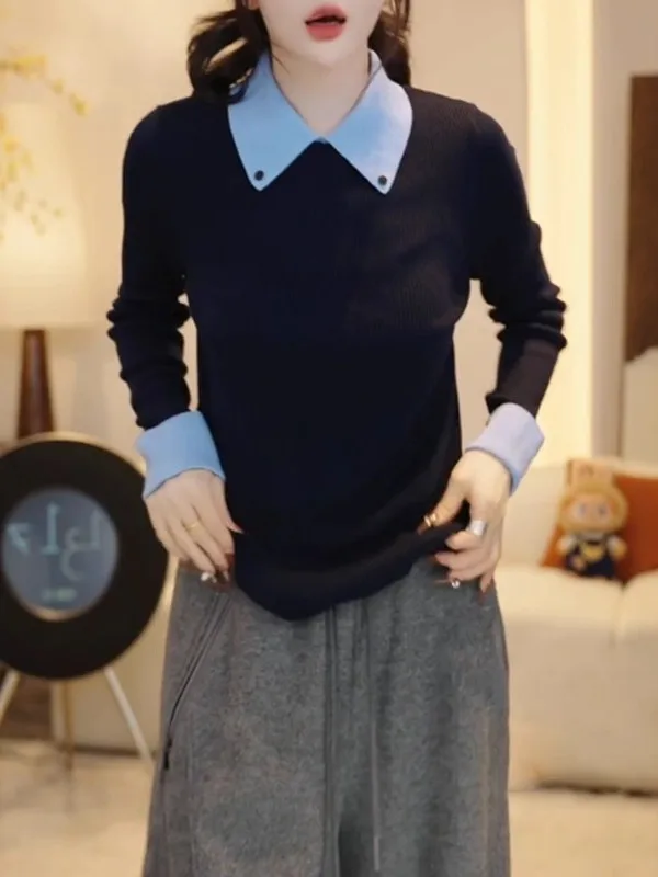 

Модный вязаный свитер с длинным рукавом для женщин больших размеров, с эффектом стройности, весна 2026, европейский стиль, топ больших размеров