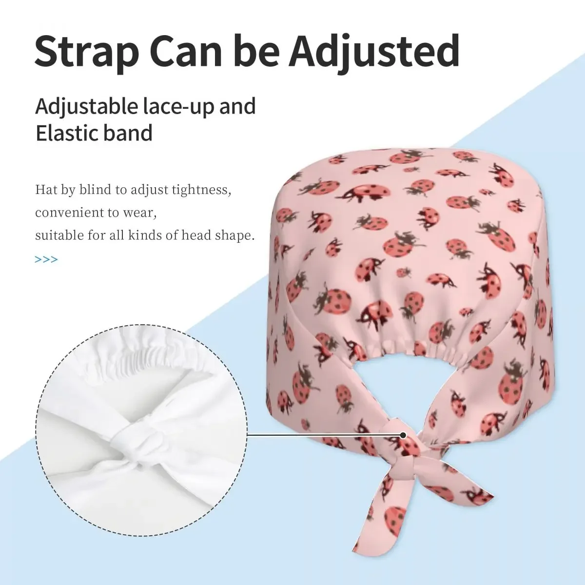 Cute Ladybug Pattern Whimsical Insect Scrub Hat Doctor Working Surgical Cap Unisex Adjustable Nursing Caps for Dentist