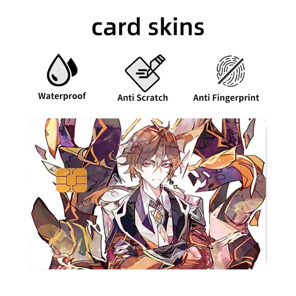 Game Genshin Impact Playing Card 4pcs 1Set Funny Shell On Off Ultra Thin No Fade Sticker Skin Cover Film For Debit Credit Card