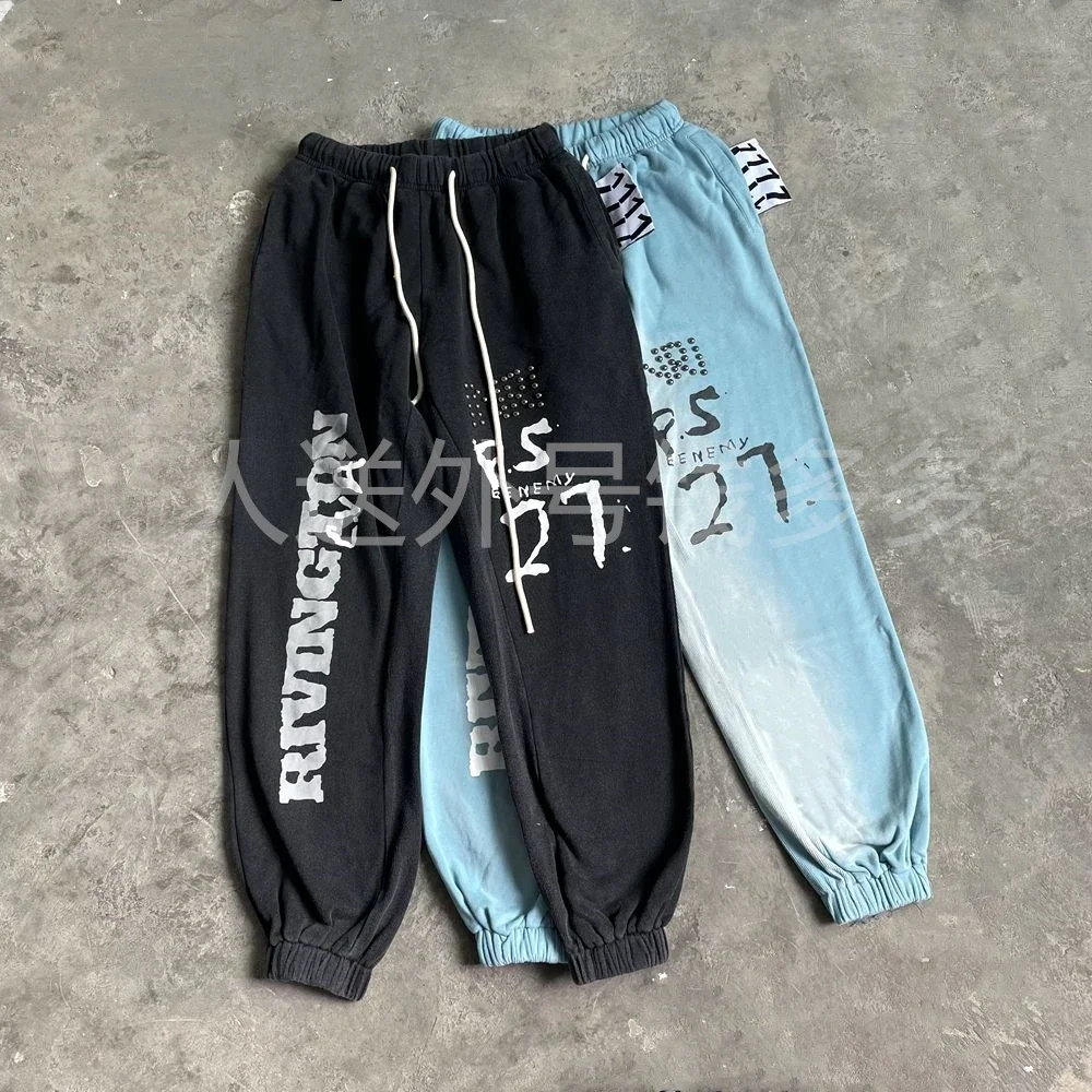 Embroidery Rhinestone RRR123 Gradient Loose Casual Pants Men Women Drawstring Vintage Ankle Binding Fitness Sweatpants Jogger