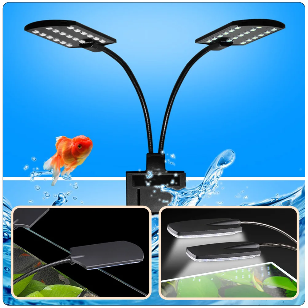 1pc Led Water Aquarium Light Fish Tank Clip Lamp Dual Head Lighting Tool Eu Plug Simple Installation Strong Compatibility High