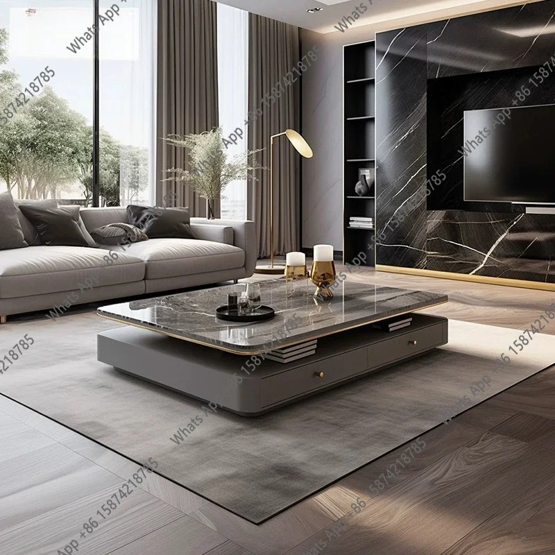 V Modern Minimalist Storage Rock Slab Tea Table Italian Light Luxury Small Apartment Table New Coffee Table Living Room Home