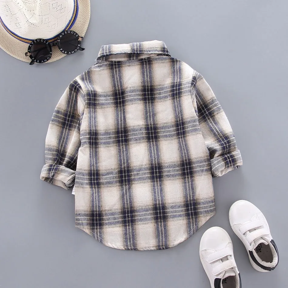 2024 Korean Fashion Children Tops Boys Buffalo Plaid Flannel Shirt Baby Casual Shirt Outerwear Clothes Autumn Girls Blouses 0-5T