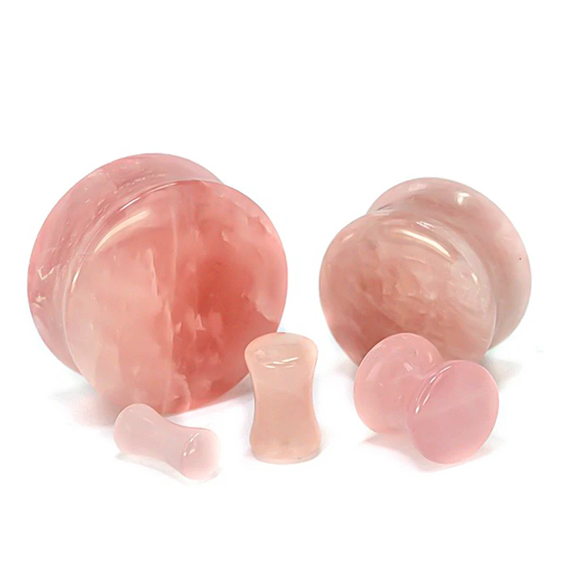 2pcs Pink Natural Quartz Flesh Tunnels Ear Plugs Ear Gauges Expander for Women Men Fashion Organic Stone Body Piercings Oreja