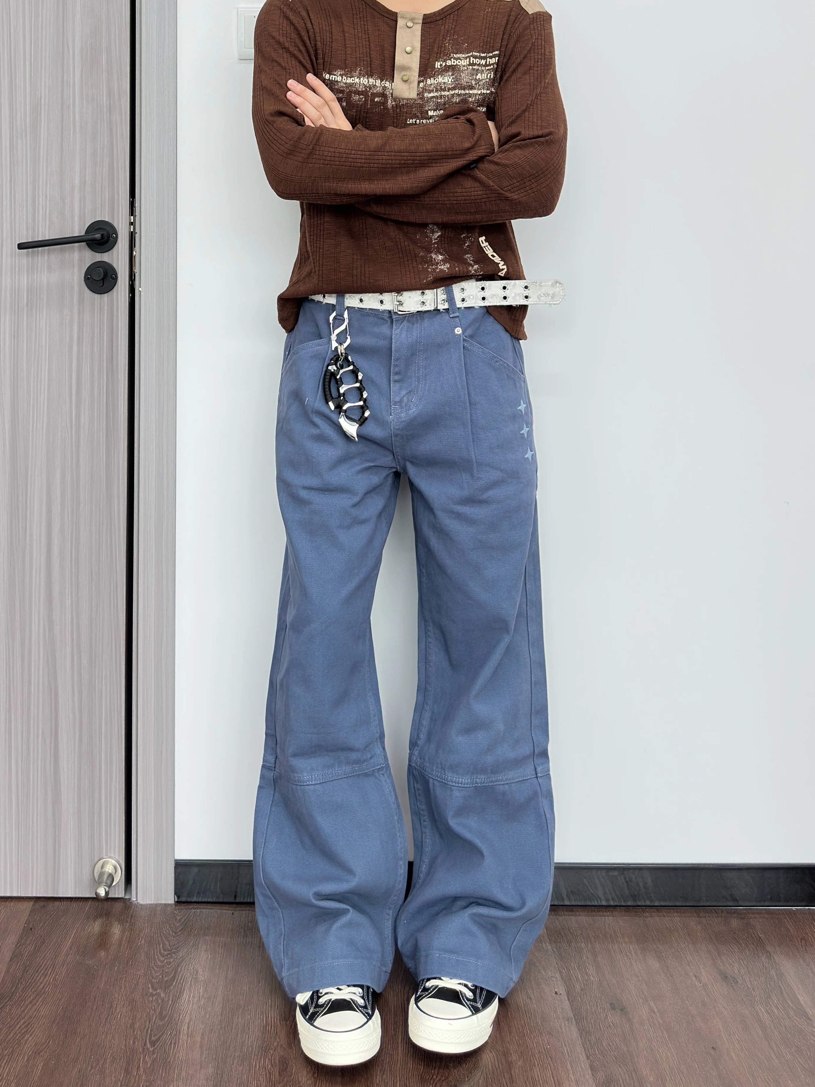 Calças Jeans Baggy Vintage Azul Lavado Estilo Street, Calças Longas em A para Homens e Mulheres, Calças Jeans Casuais de Perna Reta