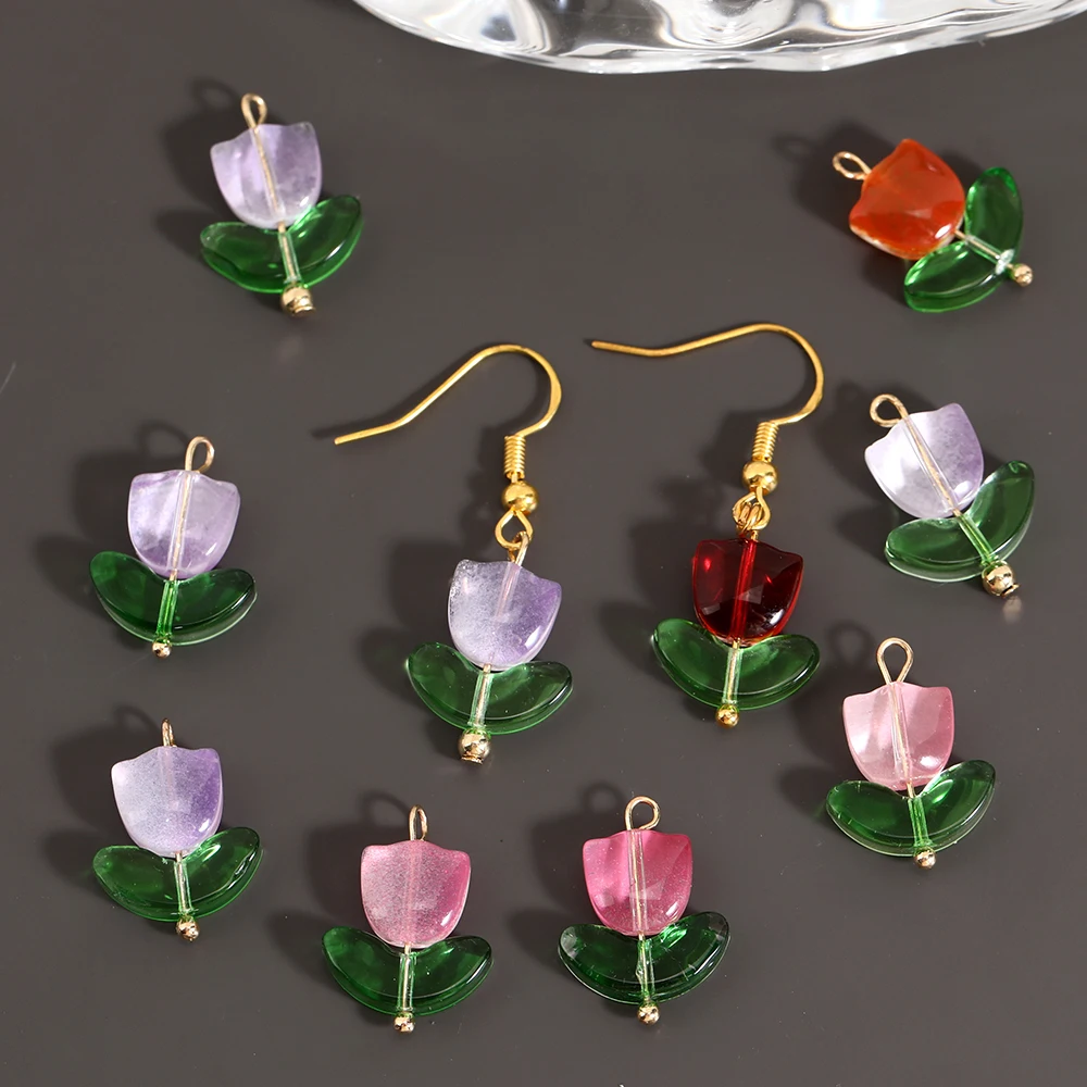 10pcs Cute Tulip Glass Pendant Handcrafted Charms For Jewelry Making Accessories DIY Earrings Necklace Keychain