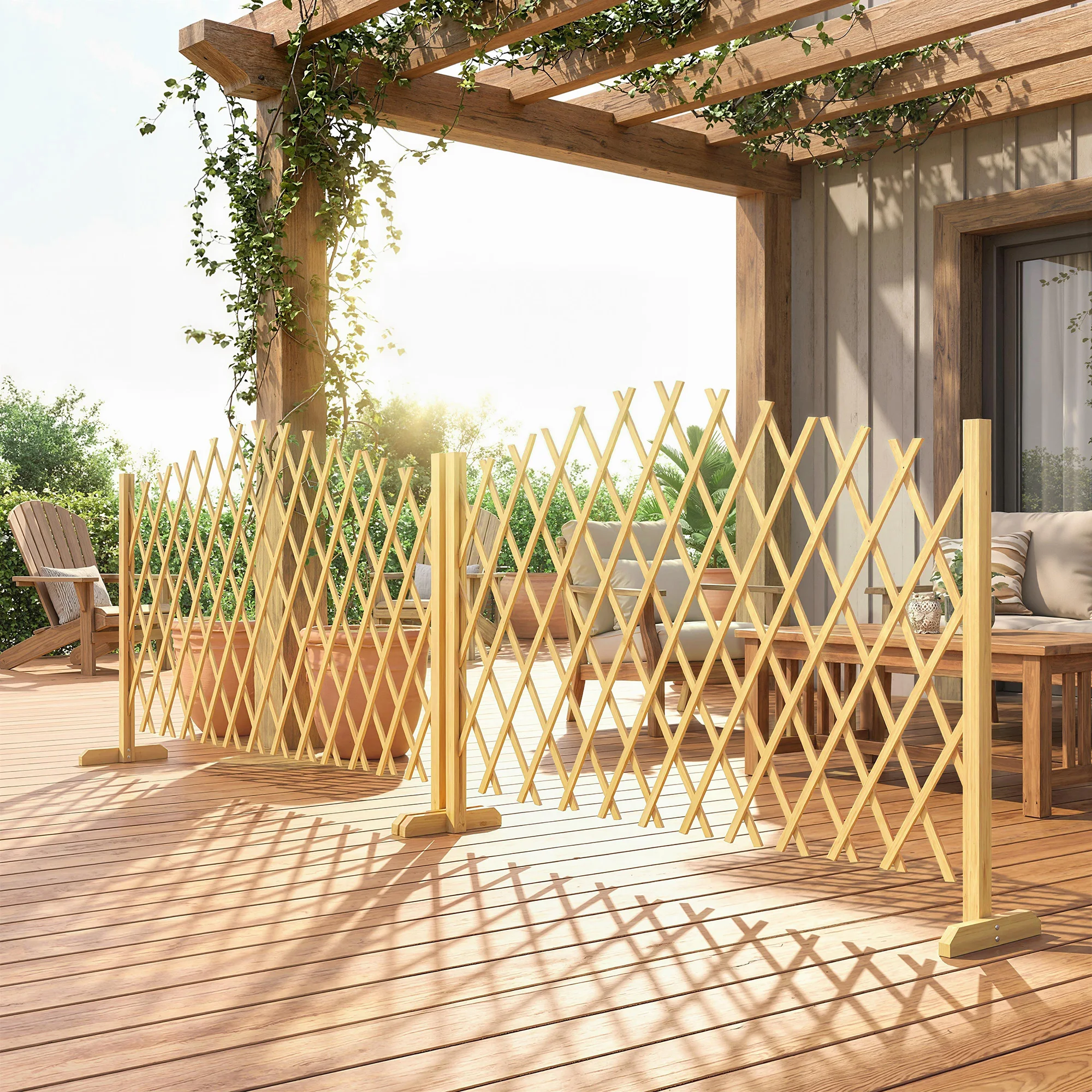Outsunny Ensemble de 2 panneaux de clôture de jardin en bois, portails de jardin extensibles, clôtures de jardin pour la décoration de terrasse, patio, 180X30X103 cm, naturel
