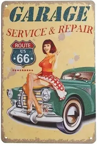 Route 66 Garage Service & Repair Vintage Novelty Metal Sign  Wall Art