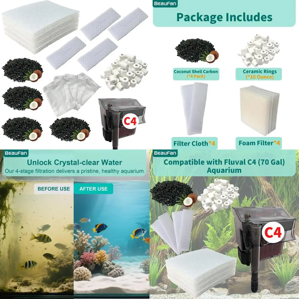 

13 Set Aquarium Filter Media Kits Replacement for Fluval C4 (40-70 Gal) Aquarium Power Filter, Includes 4 Foam Pads, 4 Tarpaulin