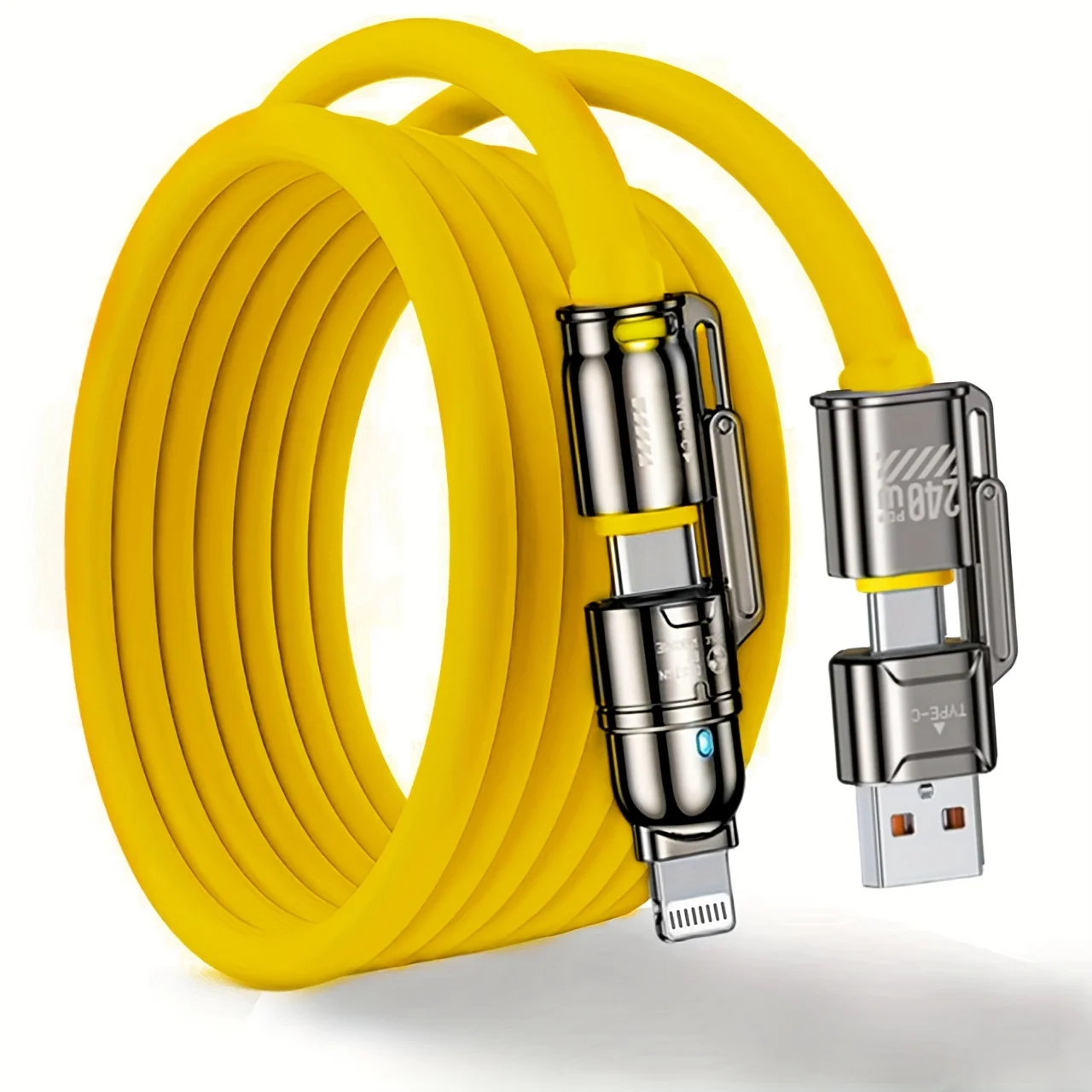 Cable de carga rápida 4 en 1 de silicona de 240W para IPhone 17 16 15 14 13 12 11 Pro Max para Samsung S25 S24 S23 para LG para Oppo