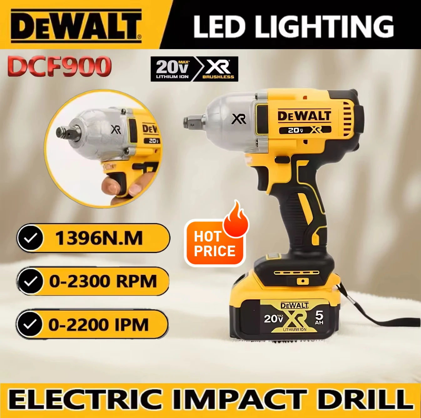 DEWALT DCF9001/2-inch brushless cordless high torque impact wrench, quality guaranteed DEWALT 20V battery and charger,