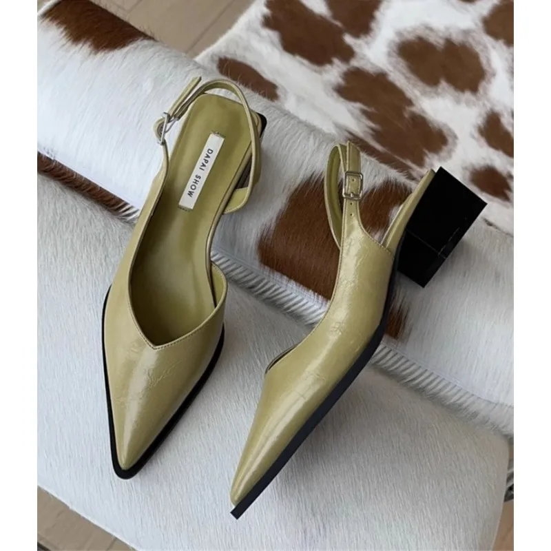 

Summer Fashion Pointed Toe Women Sandals Shallow Low Heel Slingbacks Ladies Casual Dress Street Style Shoes