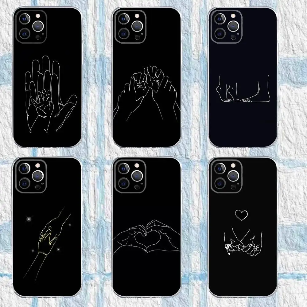 

Minimalist Line Couple Hands Phone Case For iPhone 16,15,14,13,12,11 Pro,Max,Plus,X,XS,XR,SE,Mini Transparent Silicone Soft