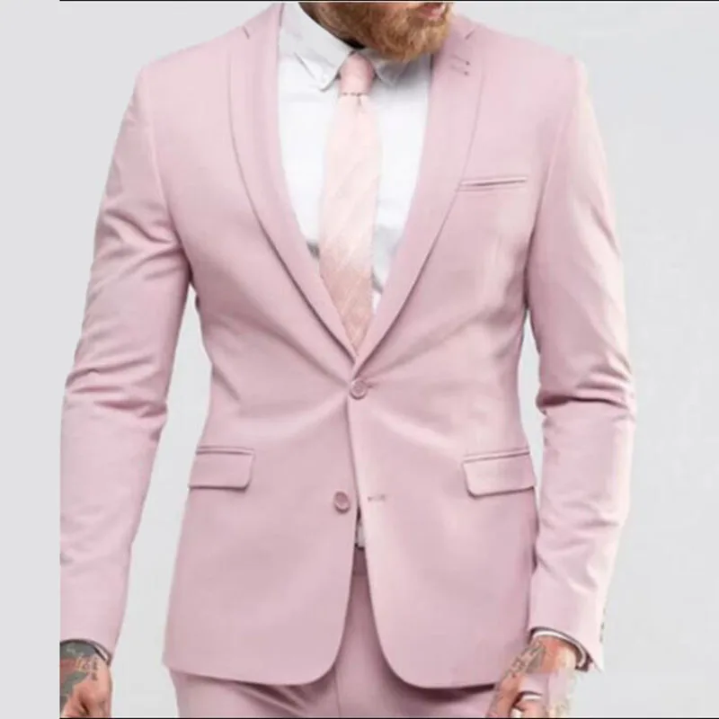 

2 Piece Pink Prom Suits for Men Slim Fit Groomsmen Tuxedo for Wedding Notched Lapel Formal Party Classic Male Suit Costume Homme