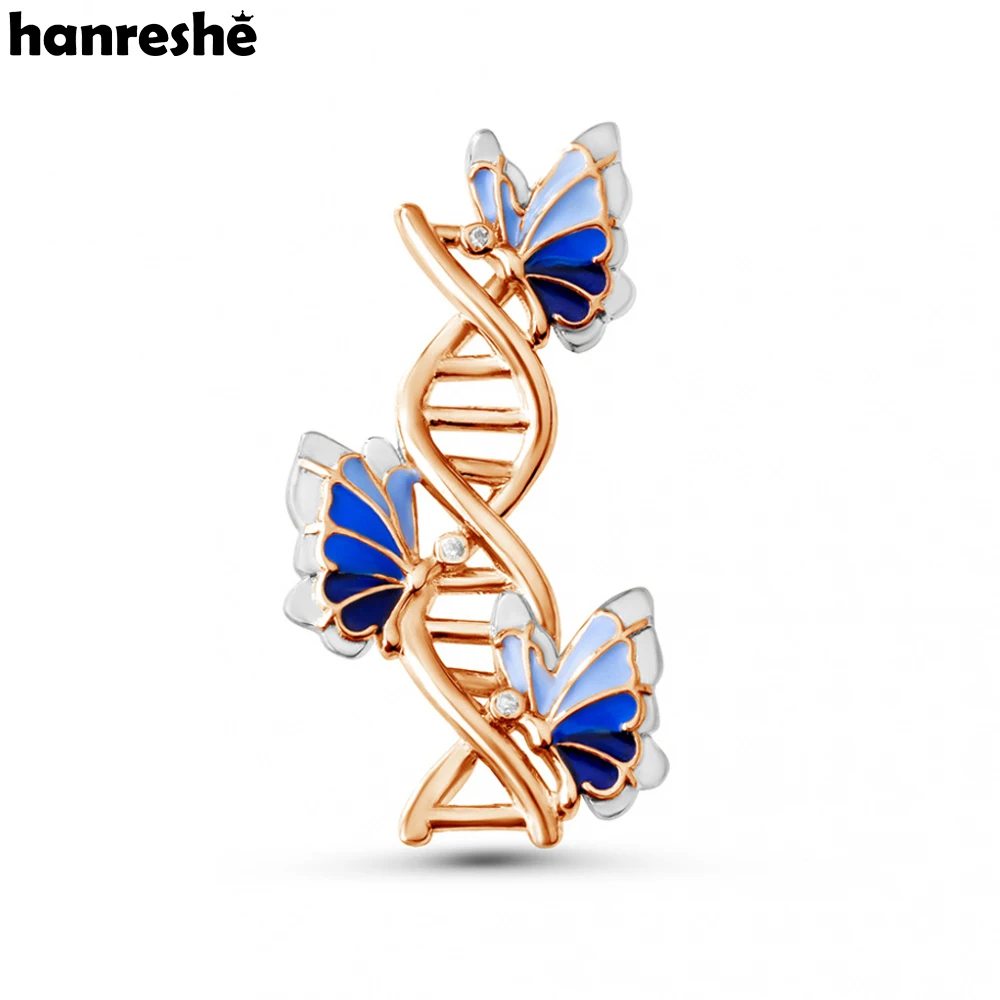 Hanreshe Medical Creative Butterfly DNA Brooch Pins Luxury Genetics Lapel Badge Biology Jewelry for Doctor Nurse Gifts