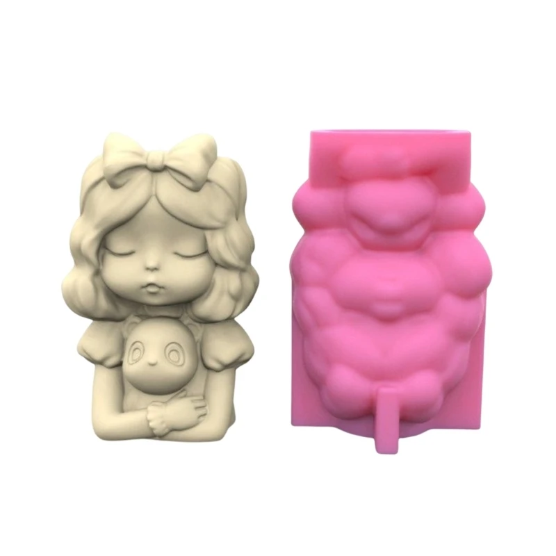 R3MC 3D Panda-Girl Planter Mold Flower Pot Silicone Mold DIY Pen Holder Home Decor