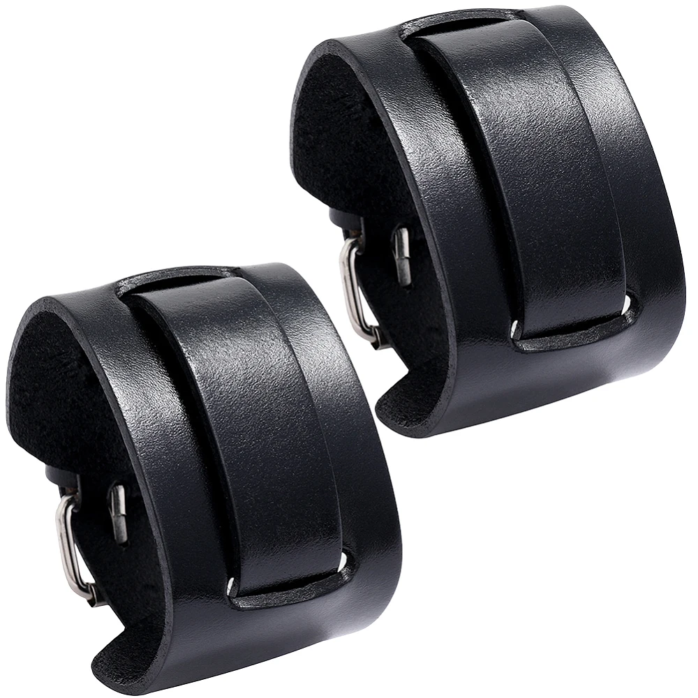 2PCS Punk Cowhide Leather Cuff Bracelet Wide Handmade Gothic Genuine Leather Bangle Adjustable Rock Bike Wrap Wristband