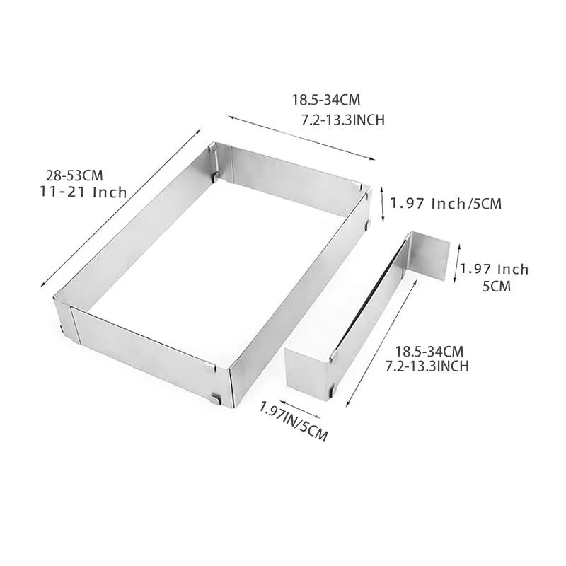 Rectangular cake mold ring, adjustable stainless steel square mousse cake cutter baking mold pastry baking tool