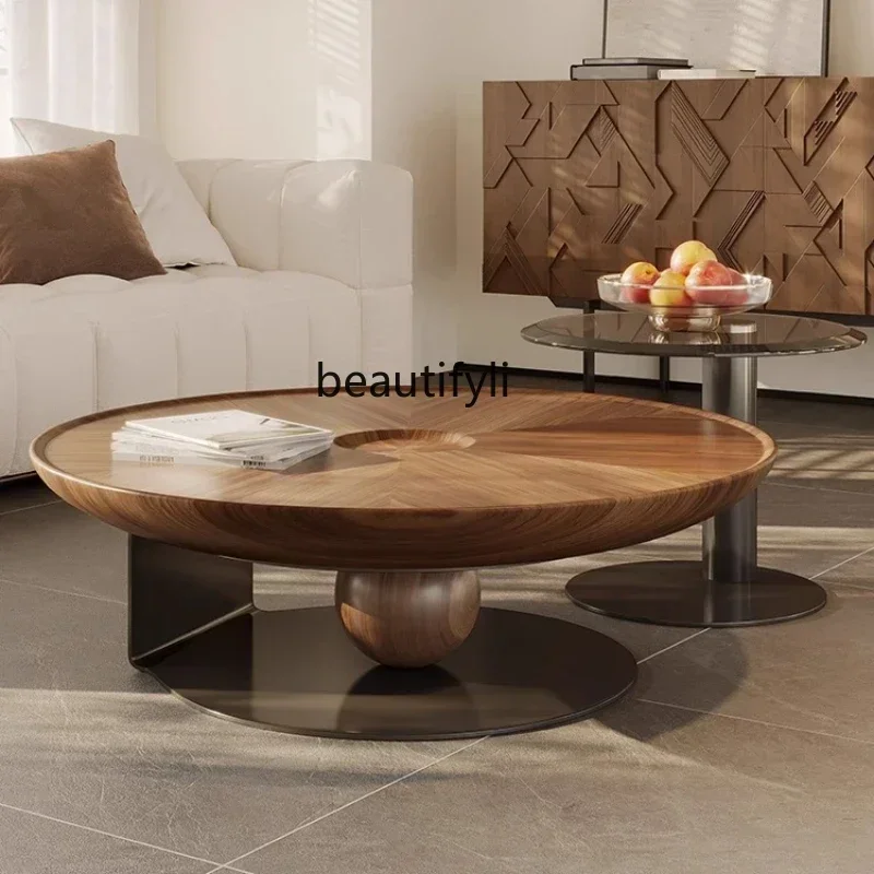 

LXMedieval creative minimalist walnut round coffee table light luxury living room home combination coffee table