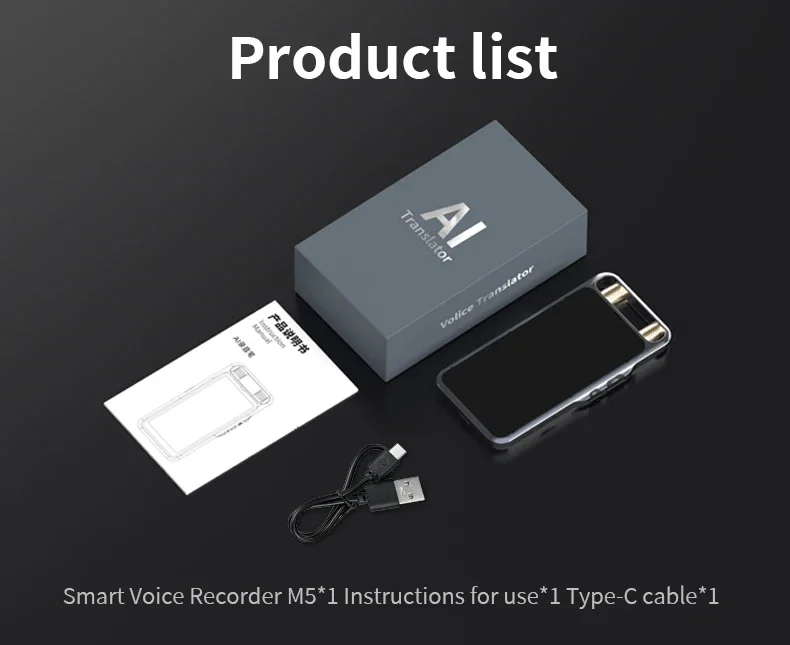 

2026 AI Translator M5 Real-Time Voice Recorder W/ 50ft Mic - Legal Meetings/Outdoor Interviews & Multi-Language HD Transcription