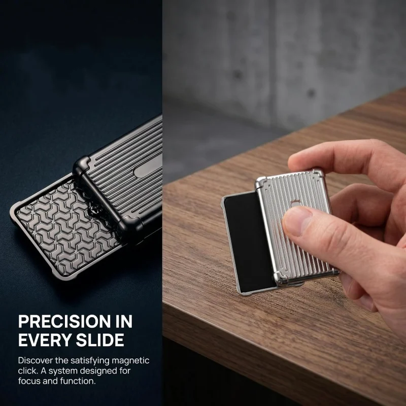 Mini Luggage Alloy Magnetic Push Slider Smooth Haptic Click EDC Pocket Fidget Toy Stress Relief Anti-Anxiety Desktop Relax Adult