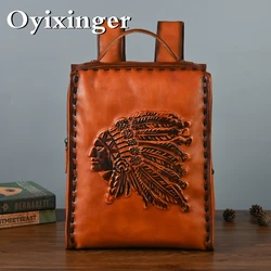 OYIXINGER New Cowhide Handmade Backpack Casual Large Capacity Travel Bag 16 Inch Computer Genuine Leather Handbag For Macbook