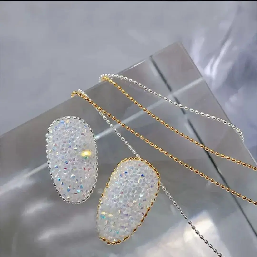 1 메터/갑 0.8mm 골드 실버 네일 비드 체인 매력 타원형 스톤 네일 아트 장식 Giltter 금속 강철 공 쥬얼리 액세서리