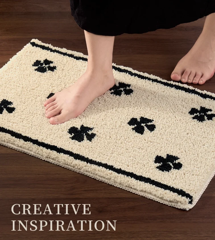 White Black Print Tufting Bedroom Rug Carpet Living Area Foot Pad Room Doormat Aesthetic Home Warm Decor Rugs