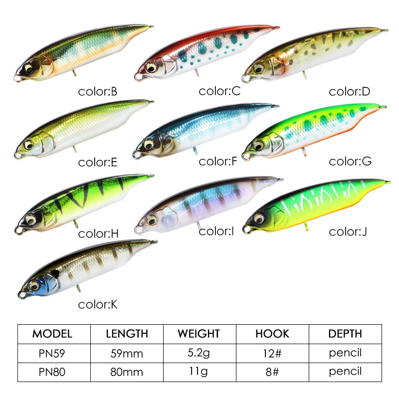 LETOYO 59mm 80mm Sinking Trout Lure Stick Pencil Lure Stickbait Freshwater Artificial Bait Trout Bass Pike Fishing Lure