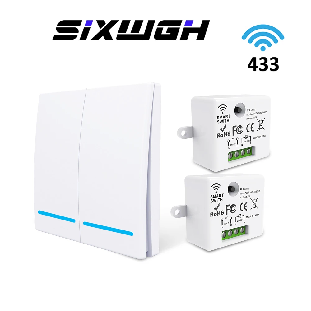 

Беспроводной умный выключатель SIXWGH 433 МГц, 10А/AC, 85-265В, DC 3В, с дистанционным управлением для умного дома
