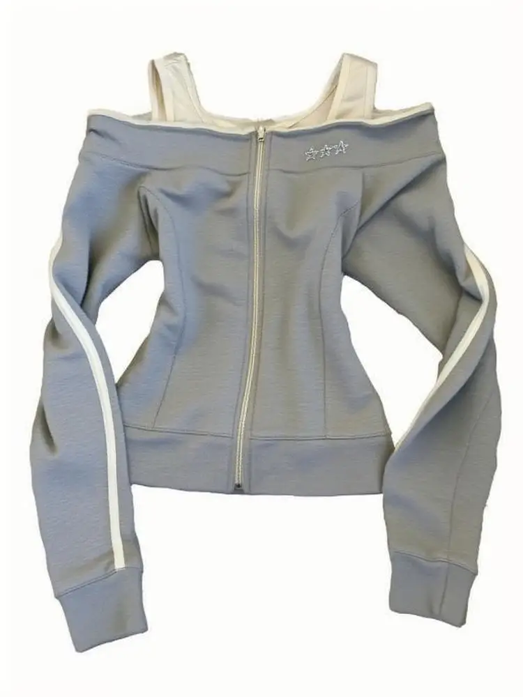 Felpa in due pezzi finta vintage estetica donna Y2k giacche slim casual con cerniera Grunge autunno nuovo cappotto a maniche lunghe patchwork