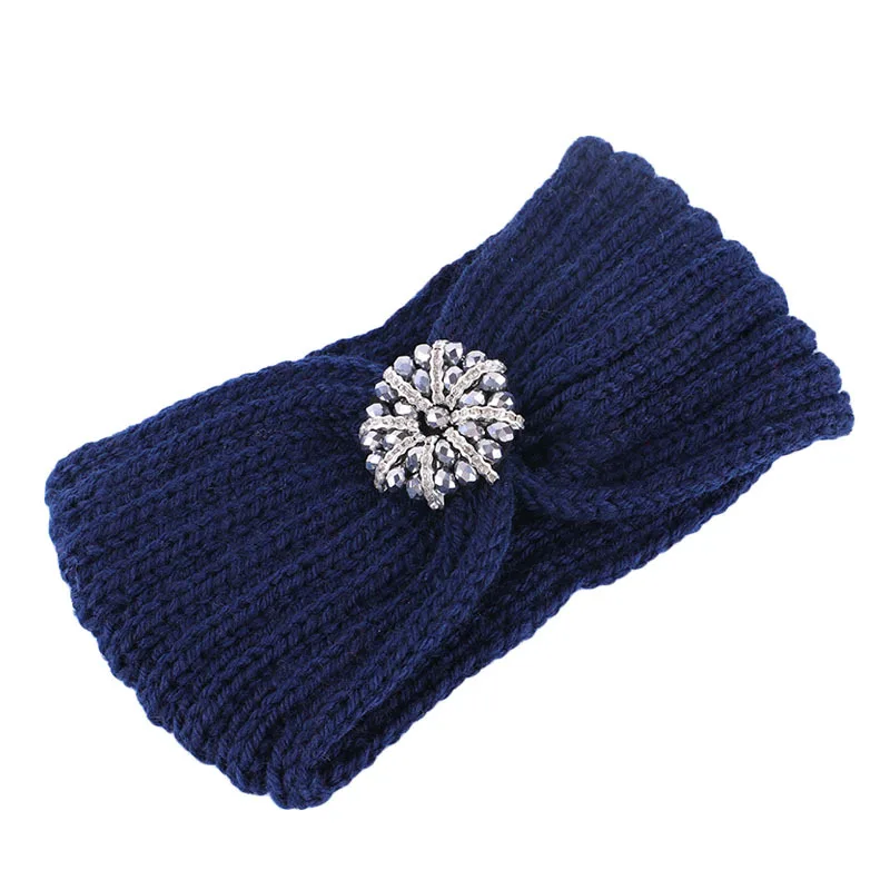 Twist Knot Crystal Women Knitted Headbands Rhinestone Winter Warm Crochet Head Wrap Wide Hair Handband with Accessories Hairband