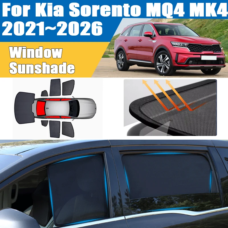 

For Kia Sorento MQ4 MK4 2021~2026 Car Mesh Sunshade Heat Insulation Magnetic Sunshade UV Protection Shading Cover Accessories