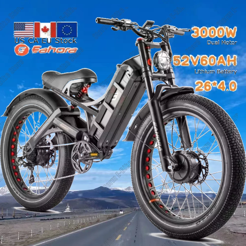 2024 Romeo Pro 2 Ebike 3000W Dual Motor 52V 60AH Battery 26*4.0 Fat Tire Electric Bicycles Mountain Snow Off-Road Electric Bike