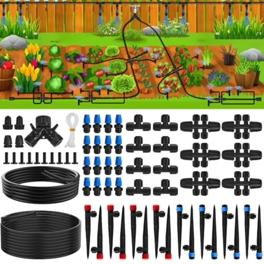 

Quick-Connect Drip Irrigation System Automatic Irrigation Kit with 2/5" and 1/4" Tubing and Adjustable Drip Emitters Garden Wat