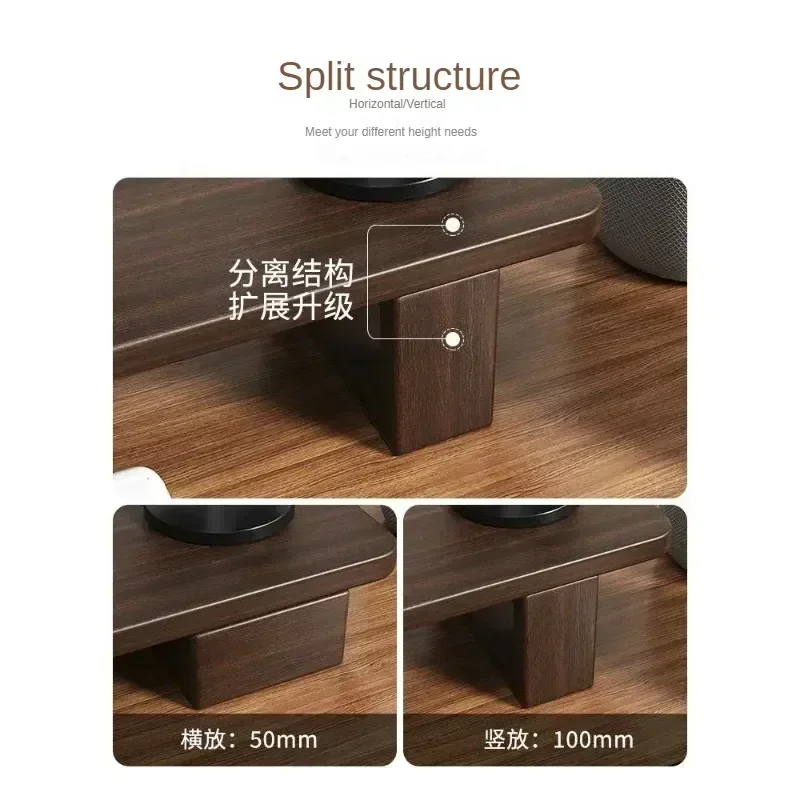 Desktop Monitor Frame Walnut Color Solid Wood Office Storage Space Saving Management Solution